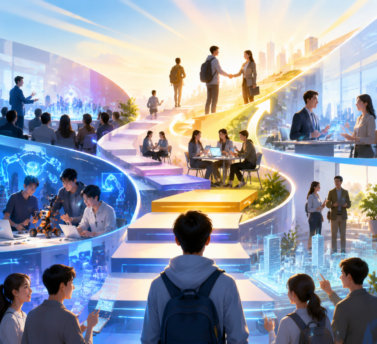 青年團隊在陽光下進行項目討論